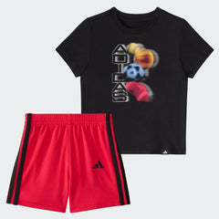 Kids' adidas Two-Piece Short Sleeve Graphic Cotton Tee and 3-Stripes Shorts Set