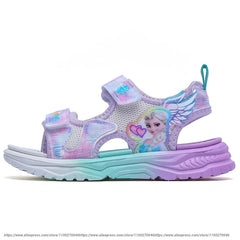 Disney Children Shoes Summer New Elsa Girls Mesh Beach Sandals Fashion Ins Frozen Princess Soft Bottom Light Sandals Size 26-37