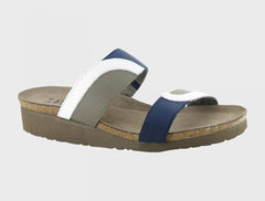 Women's Frankie White Diamond Leather Shiny Blue Elastic Khaki Patina Elastic Sandal