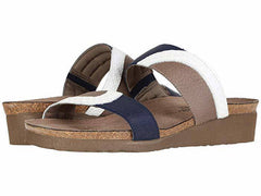 Women's Frankie White Diamond Leather Shiny Blue Elastic Khaki Patina Elastic Sandal