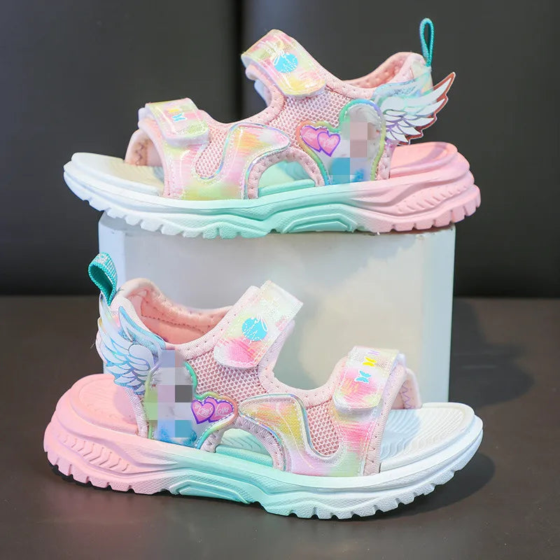 Disney Children Shoes Summer New Elsa Girls Mesh Beach Sandals Fashion Ins Frozen Princess Soft Bottom Light Sandals Size 26-37