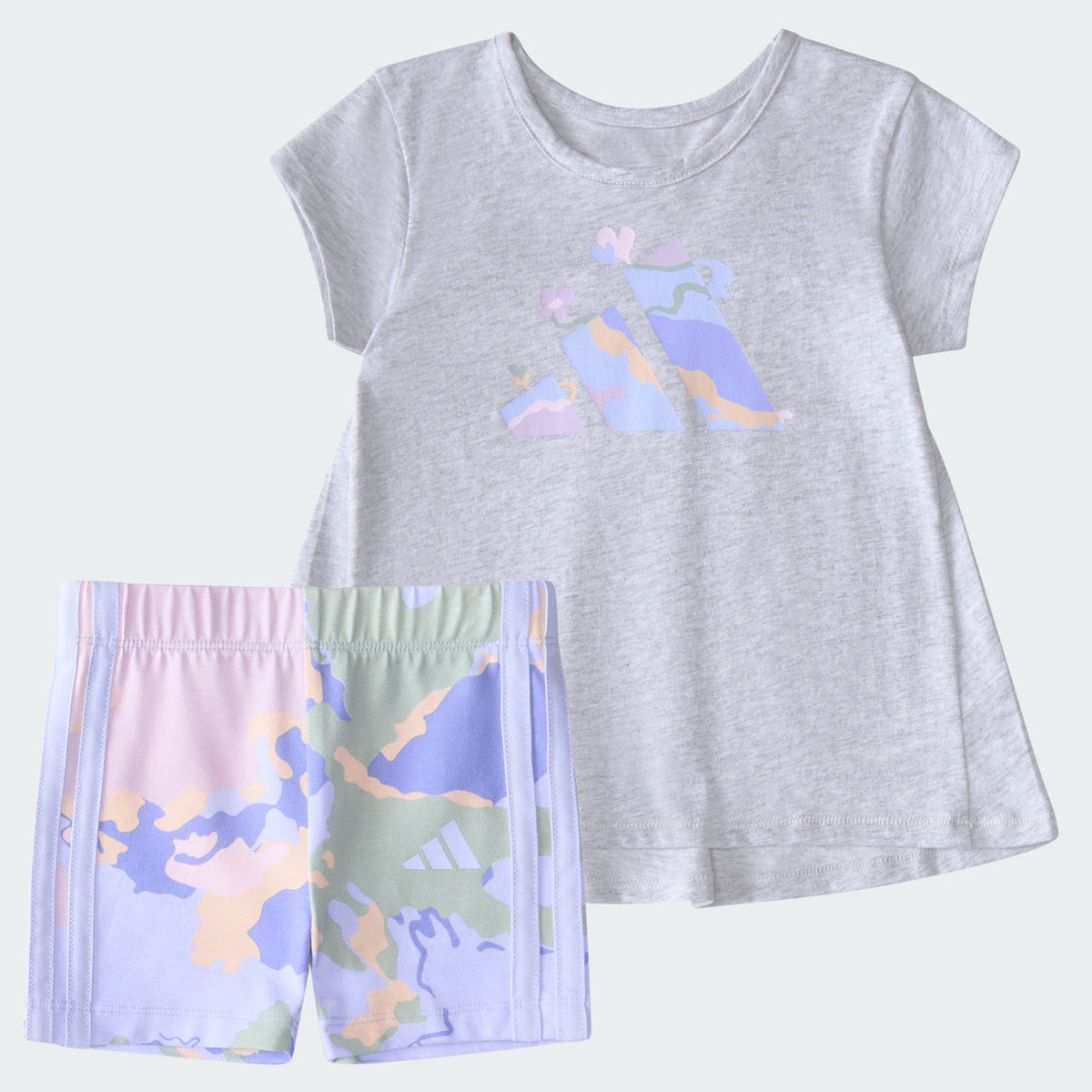 Kids' adidas Two-Piece Back Pleat Heather Tee and Bike Shorts Set