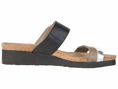Women's Frankie Silver Mirror Leather Gloss Black Stretch Khaki Patina Elastic Sandal