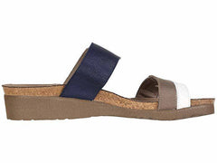Women's Frankie White Diamond Leather Shiny Blue Elastic Khaki Patina Elastic Sandal