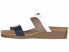 Women's Frankie White Diamond Leather Shiny Blue Elastic Khaki Patina Elastic Sandal