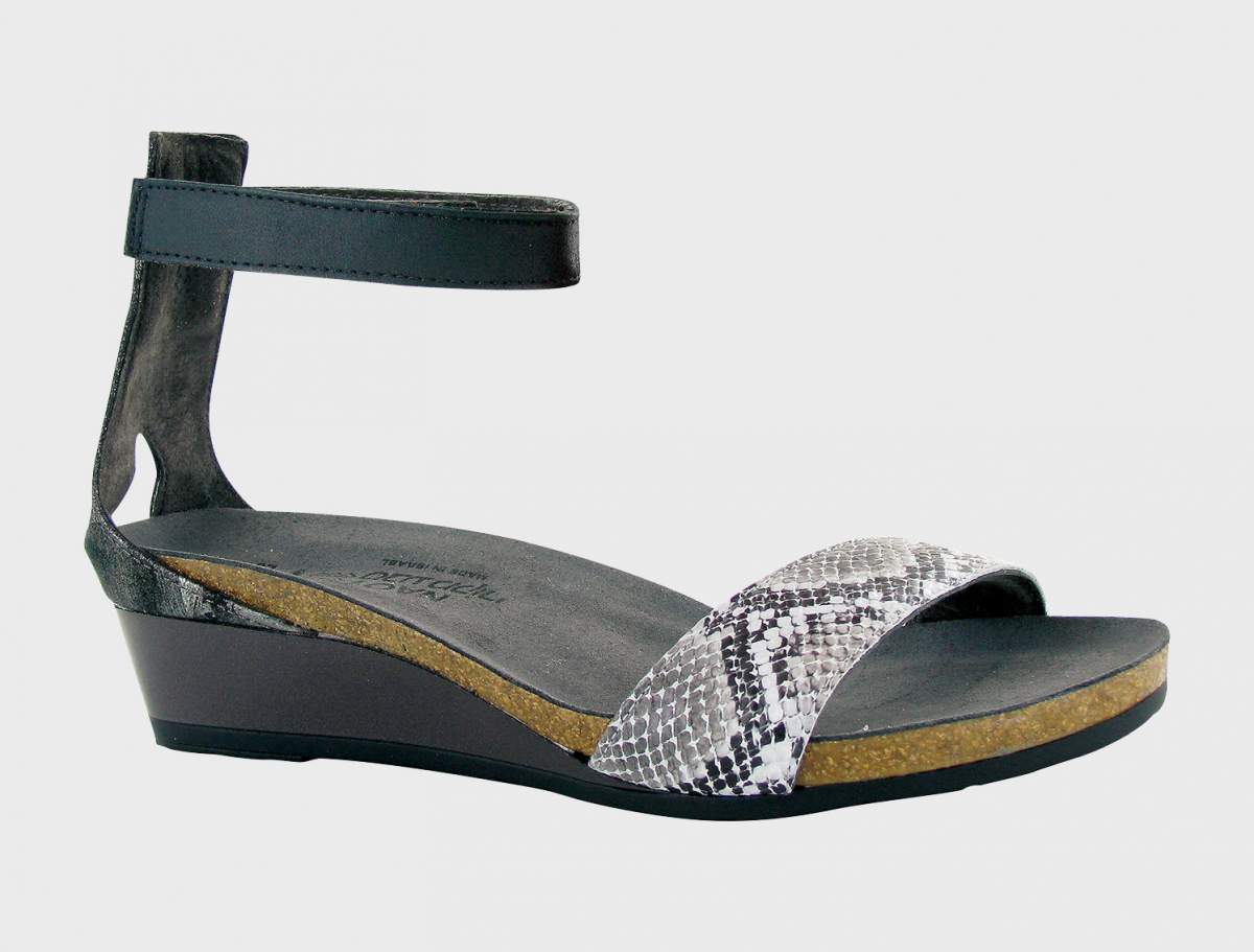 Women's Pixie Grey Cobra Leather Onyx Leather Wedge